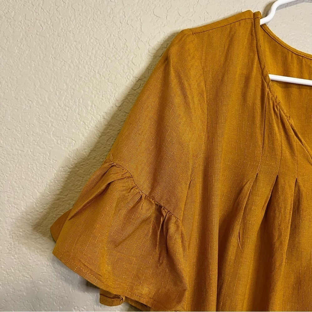 Bobeau Golden Yellow Flutter Sleeve Dress Size Large - Picture 5 of 12